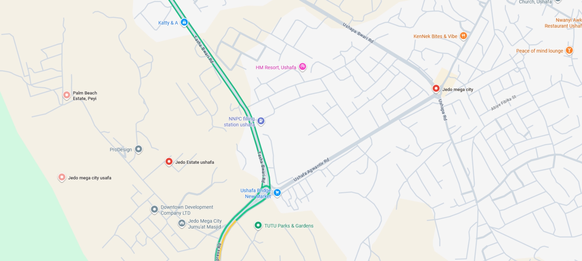 View the Jedo Mega City, Ushafa, Abuja location in Google Maps
